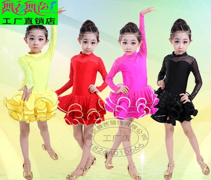 Girls Ballroom Dance Dresses Junior Latin Dress Knee Length Flamenco Dance Costumes