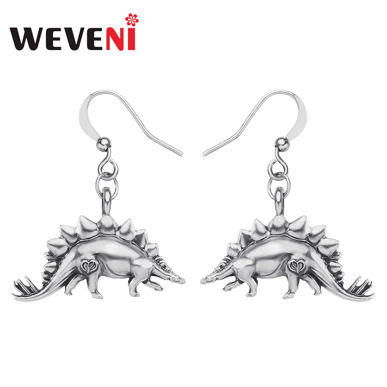 WEVENI Alloy Antique Gold Plated Sweet Stegosaurus Dragons Earrings Long Drop Dangle Jewelry Charm Gifts For Women Girls Teens