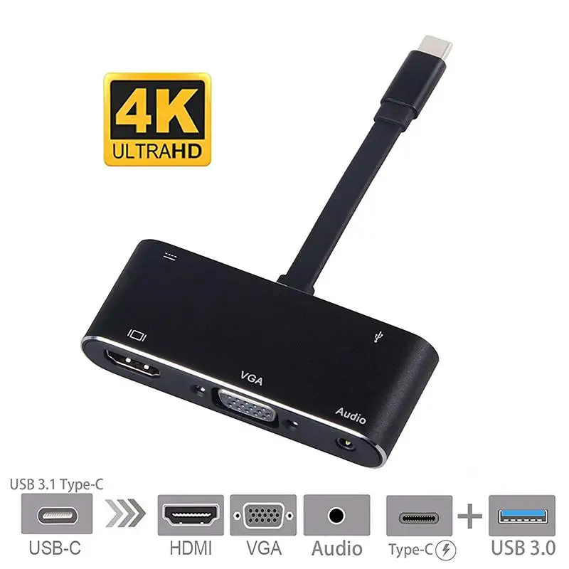 5 w 1 Adapter USB C na HDMI 4K type-c na HDMI/VGA/Audio/USB 3.0 Port + Port USB C (PD) konwerter na laptopa Macbook Nintend Switch