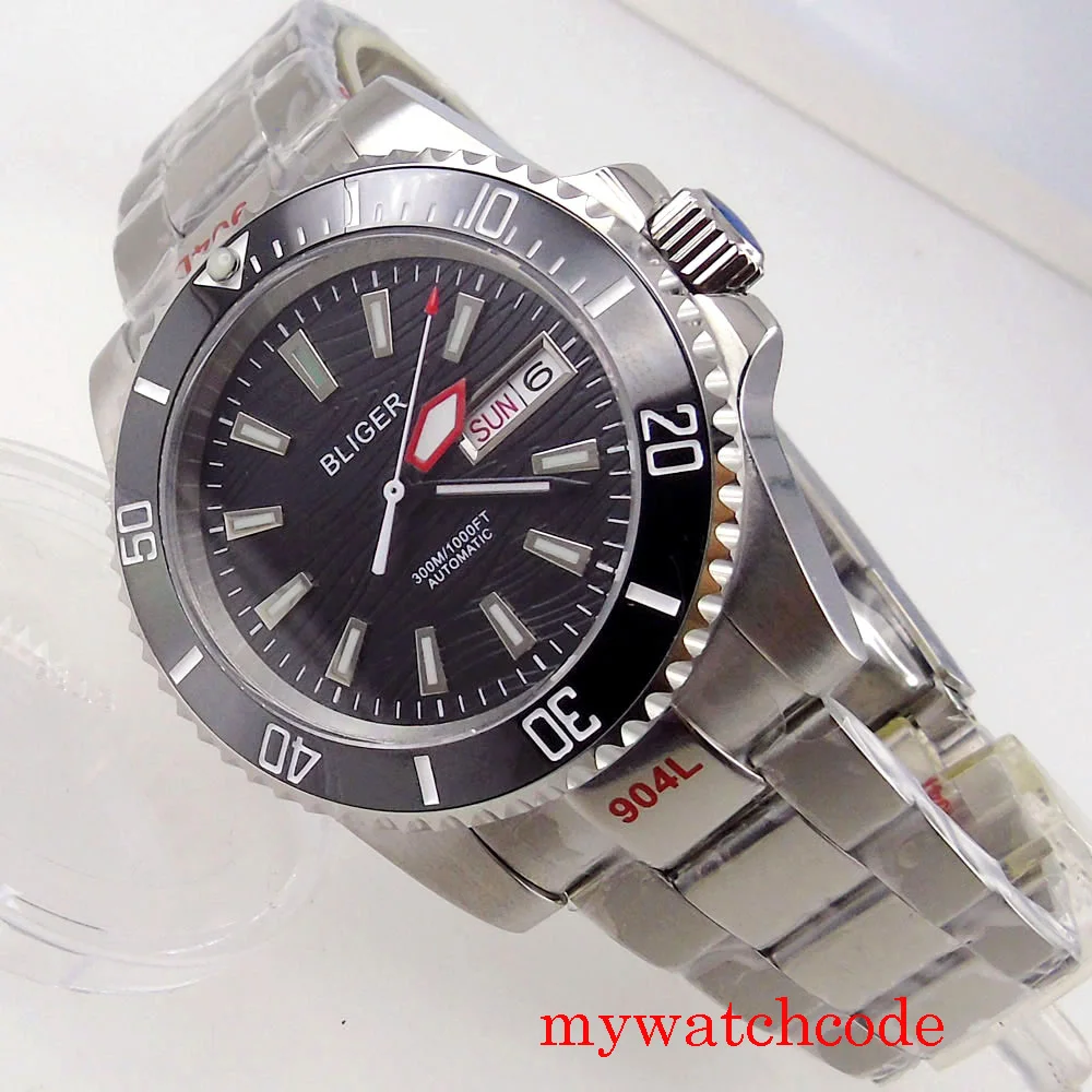 Bliger 40mm czarny szary zielony tarcza NH36 szafirowe szkło zielony Luminous 5ATM automatyczny zegarek mechaniczny stalowy pasek ceramiczna ramka szkiełka zegarka