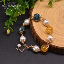 GLSEEVO Original Design Natural Fresh Water Pearl Jade Kyanite Bracelets For Women Handmade Jewelry bransoletki damskie GB0202