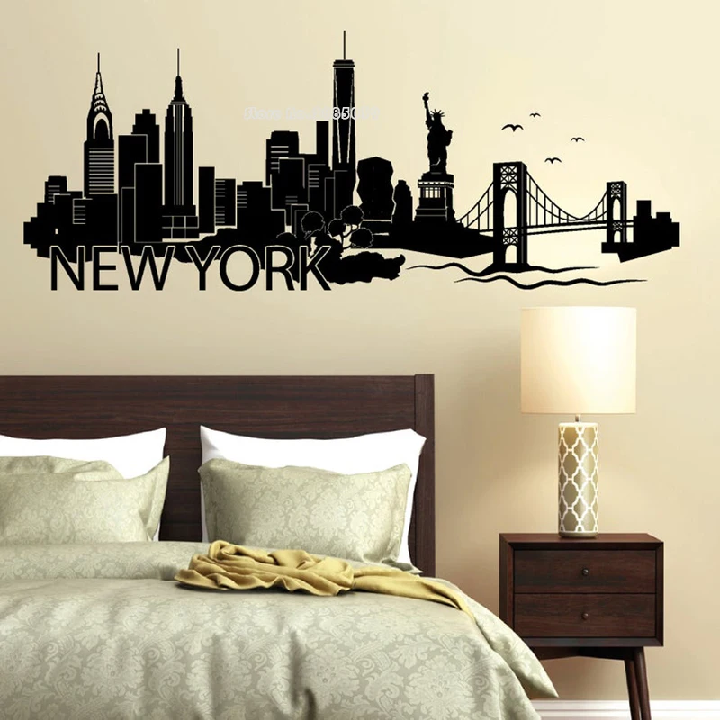 City Silhouette Pattern Decoration Wall Decal City Skyline New York Vinyl Wall Stickers Lettering Living Room Home Decor LL887