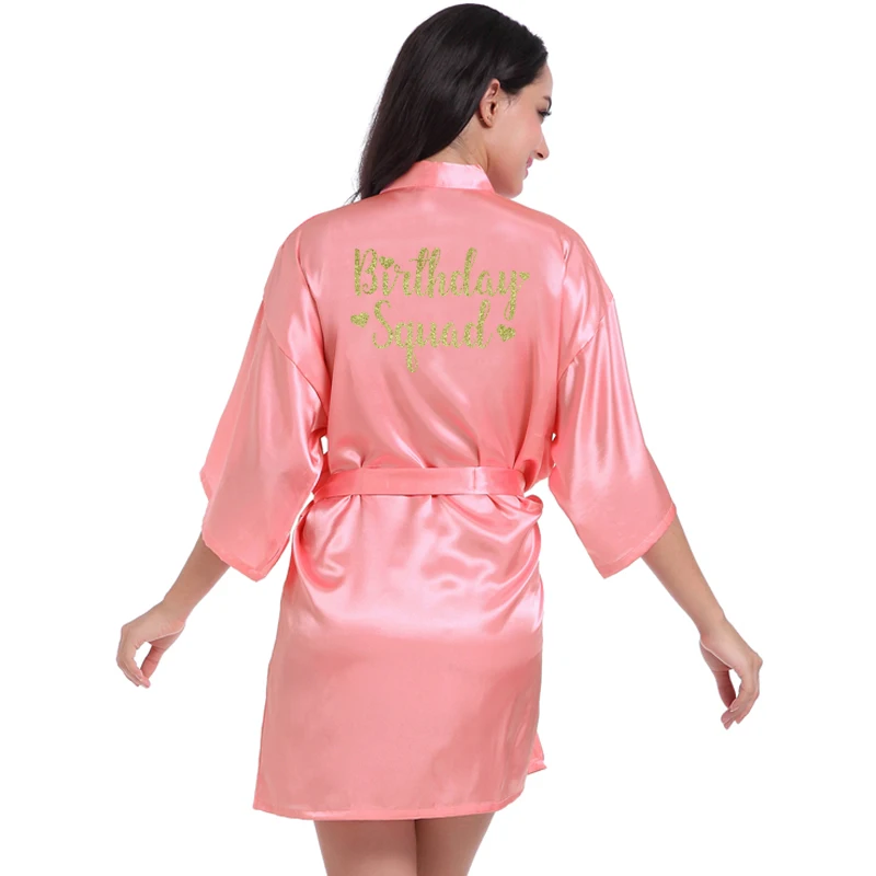 Birthday Girl Squad Kimono Robe Bathrobe Women Silk Birthday Robes Sexy Nightwear Robes Satin Robe Ladies Dressing Gowns