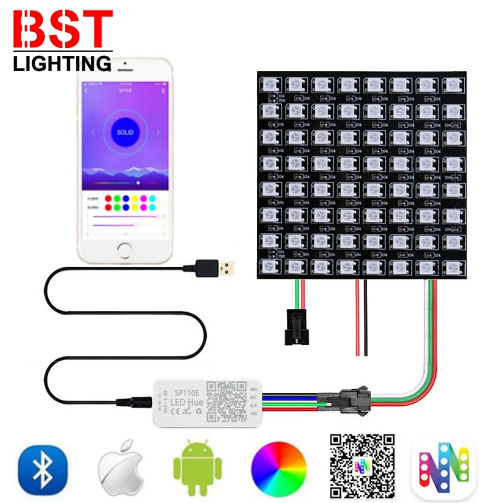 WS2812B pannello a matrice digitale a strisce Led WS2812 modulo indirizzabile individualmente luce USB SP110E Controller Bluetooth DC5V