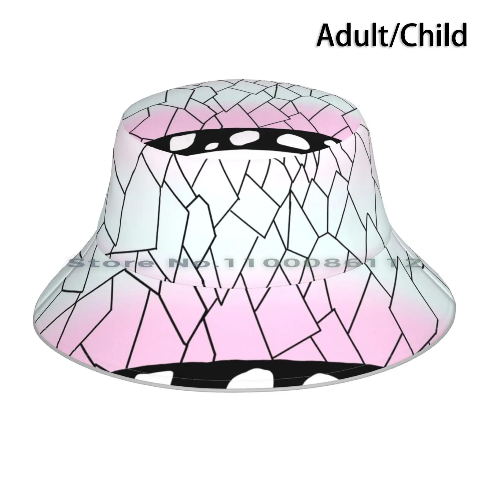 Shinobu Kocho ออกแบบ Topi Bucket Sun Cap Shinobu Kocho ปีศาจ Wisteria Ombre น่ารักน่าเกลียดเส้นสีฟ้าสีชมพูสีม่วงสีดำสีขาว Kimono