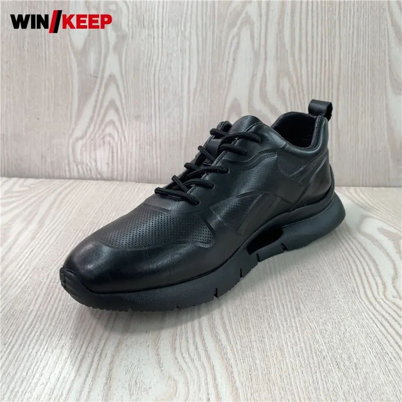 Mens Breathable Outdoor Sports Shoes Lace Up Athlete Genuine Leather Running Shoes Male Sportswear Jogging Training Sneakers