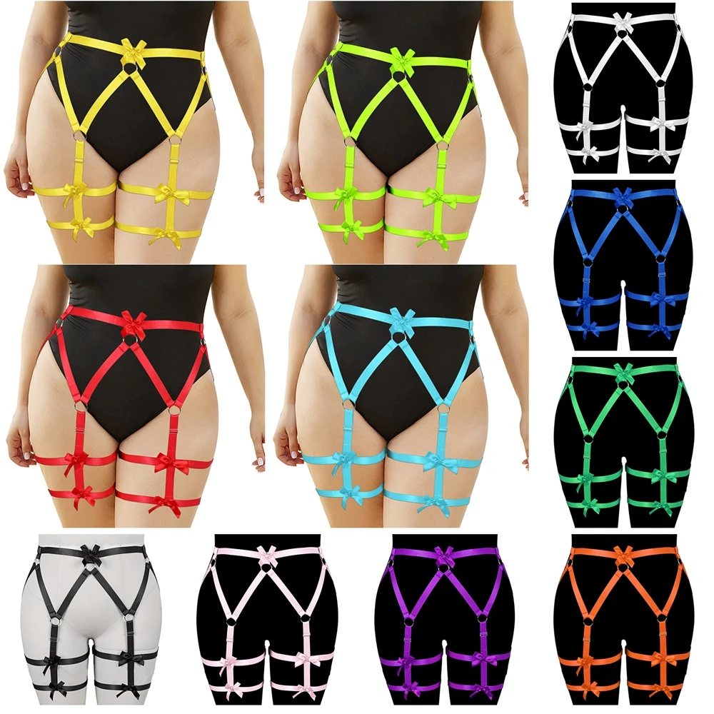 

Plus Size Goth Women's Harness Belt Garter Belt Elastic Harness Bra Stockings Sexy Lingerie Body Bondage Cosplay Dance Rave Wear