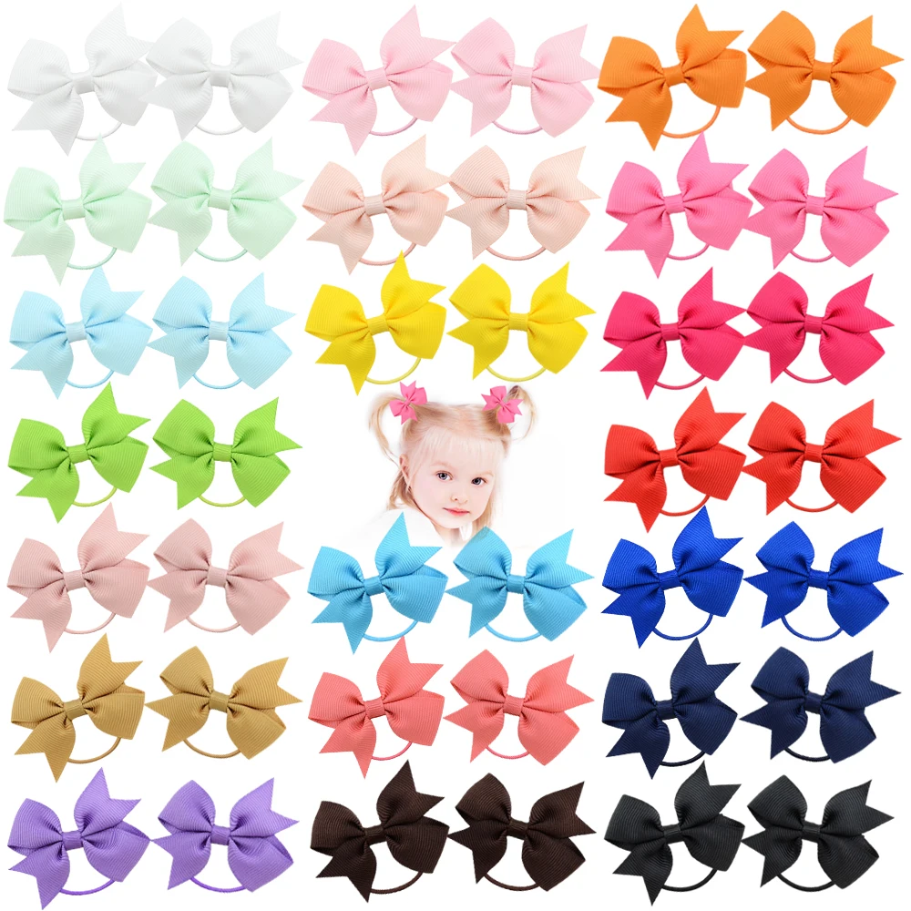 20pcs/lot Grosgrain Ribbon Hair Bands Ponytail Holder Rubber Band For Baby Girls Handmade Hair Rope Scrunchie  Hair Accessories