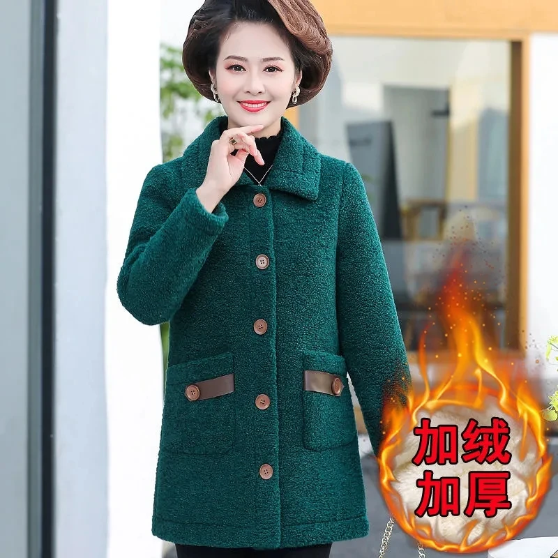 Mom's Autumn And Winter Imitate fur Coat Lamb Velvet Coat Fashion Middle-Aged And Elderly Women's Velvet Padded Parka Elegant