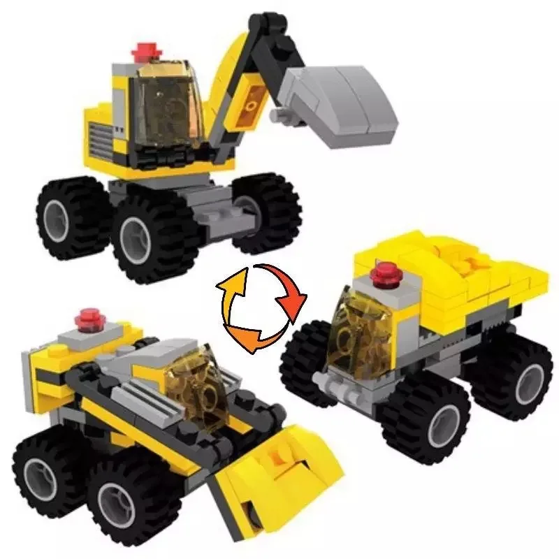 Small Particle Building Block Digger Helicopter Mini Assembly Vehicles Children Kids Toys Early Education Enlightenment Gifts