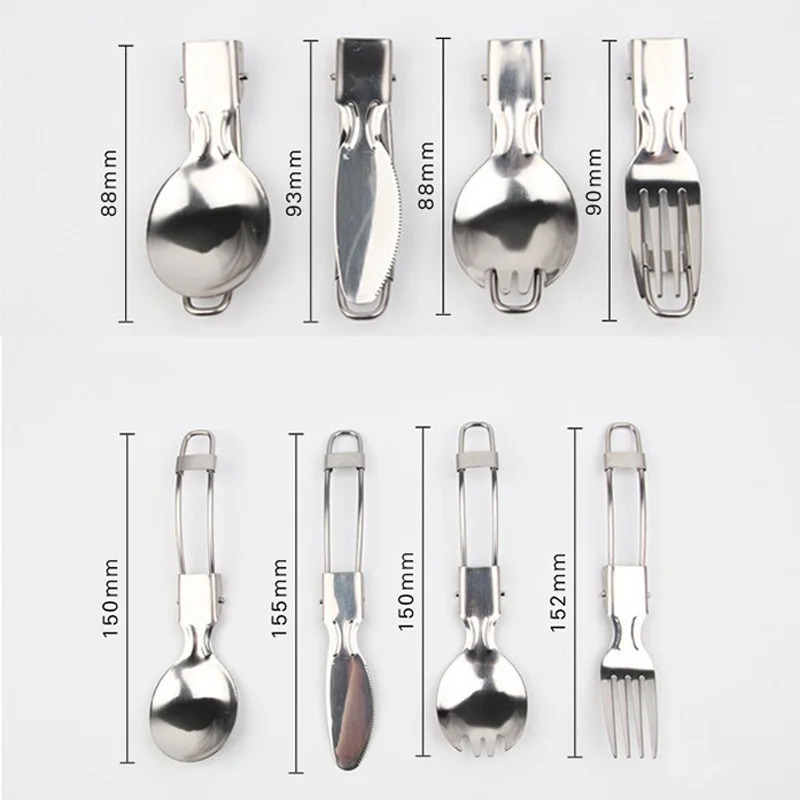 50Set Portable Folding Dinnerware Set Fork Spoon Knives Spork Cutlery Set Camping Picnic Dinner Set Stainless Steel Tableware