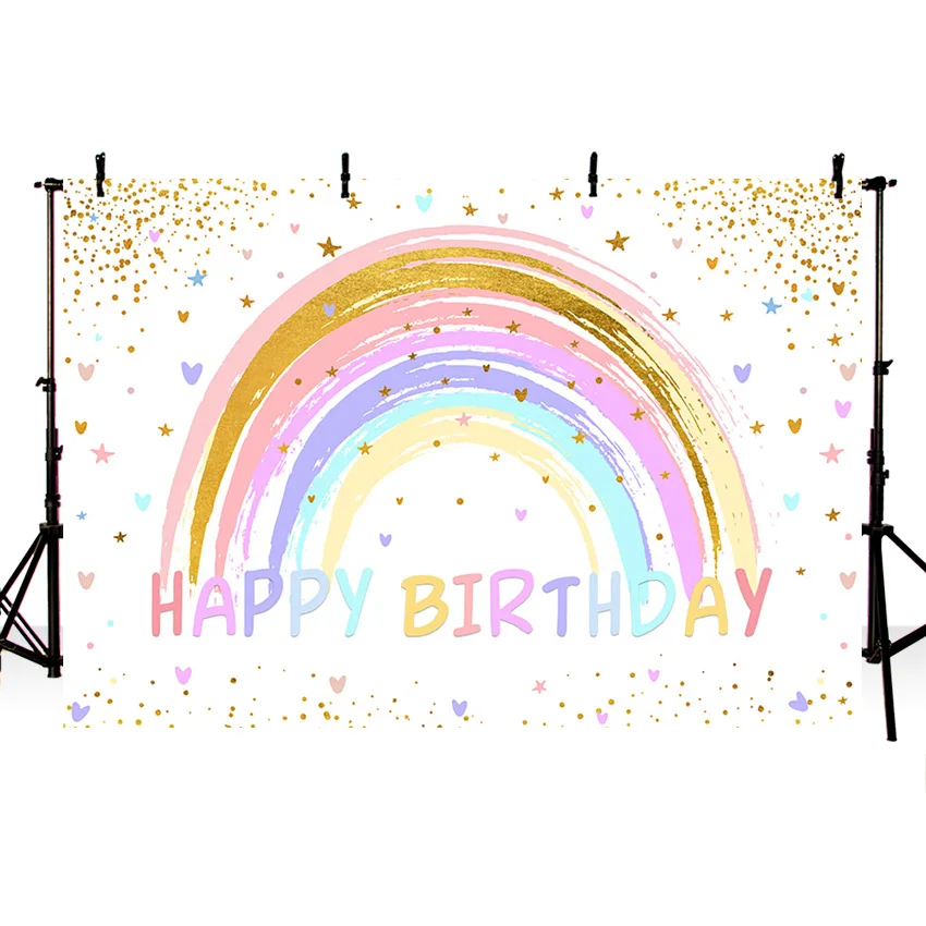 Mehofond Happy Birthday Party Backdrop Rainbow Heart Dot for Children Presents Photography Background Props Photo Studio Banner