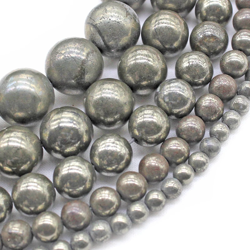 Natural  Iron Pyrite Stone Round Loose Beads 15\