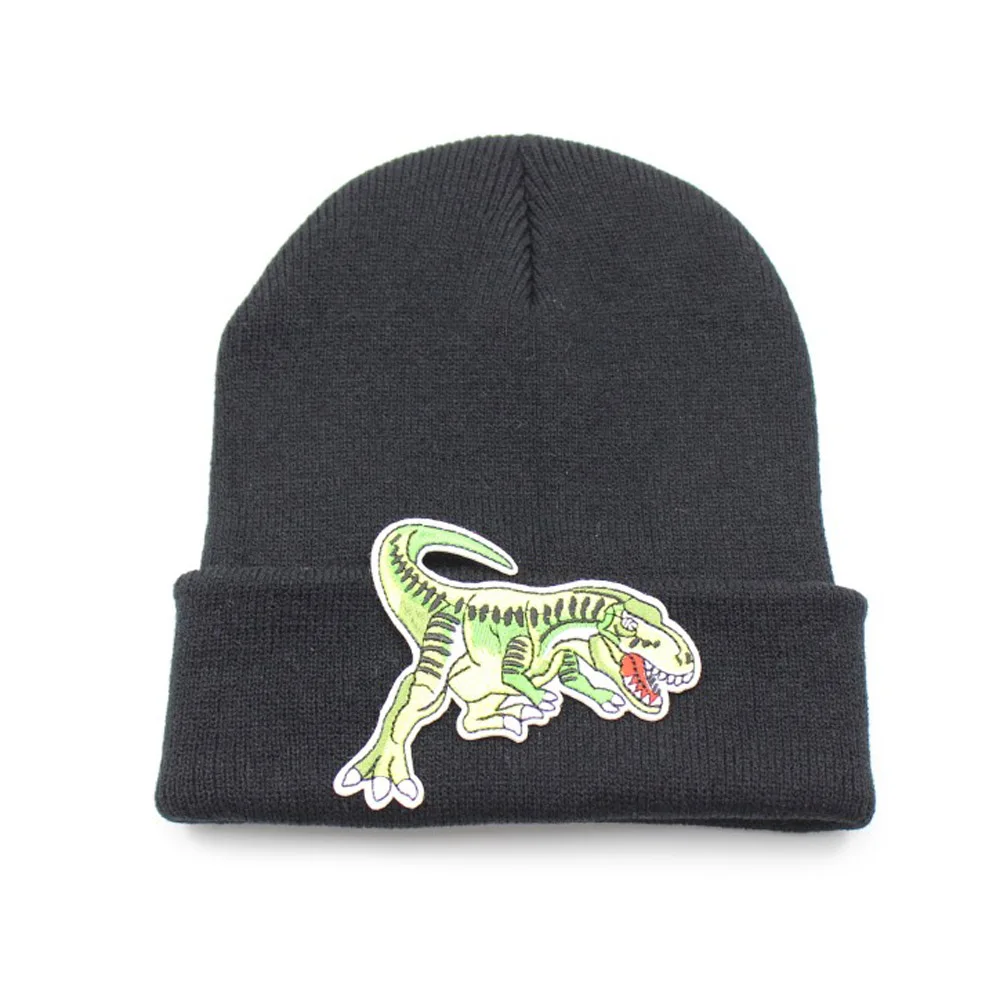 Mężczyźni kobiety czapka z dzianiny dinozaur Cartoon Beanie czapka czaszka czapka mankiet Brimless Retro Unisex hip hop elastyczne ciepłe zimowe