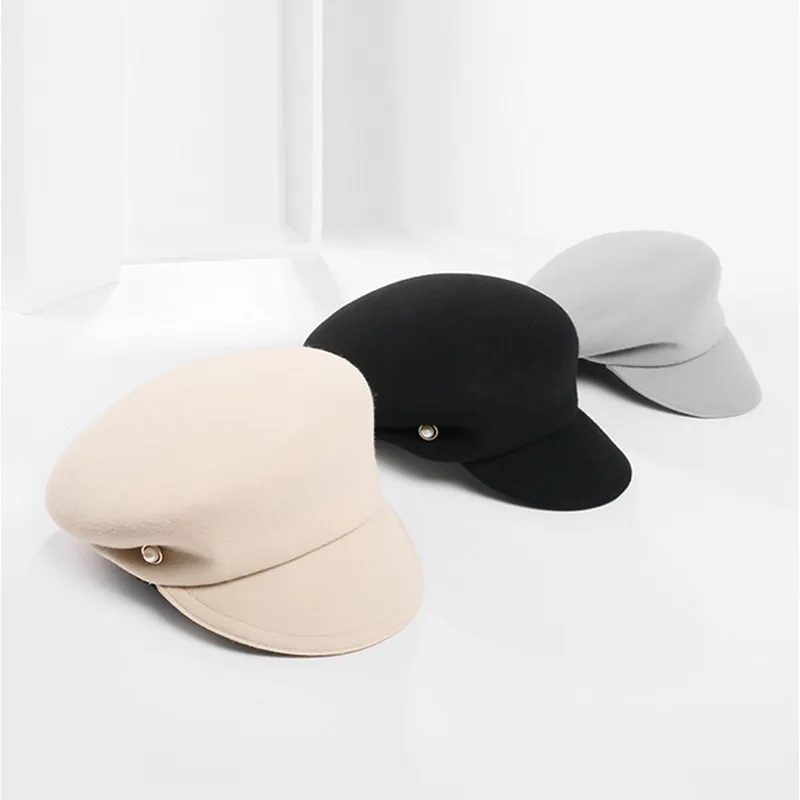 H756 Women Wool Visor Hat Autumn Winter Fashion Warm Simple Pure Color Short Eave Cap Female Girl Travel Shopping Casual Hats