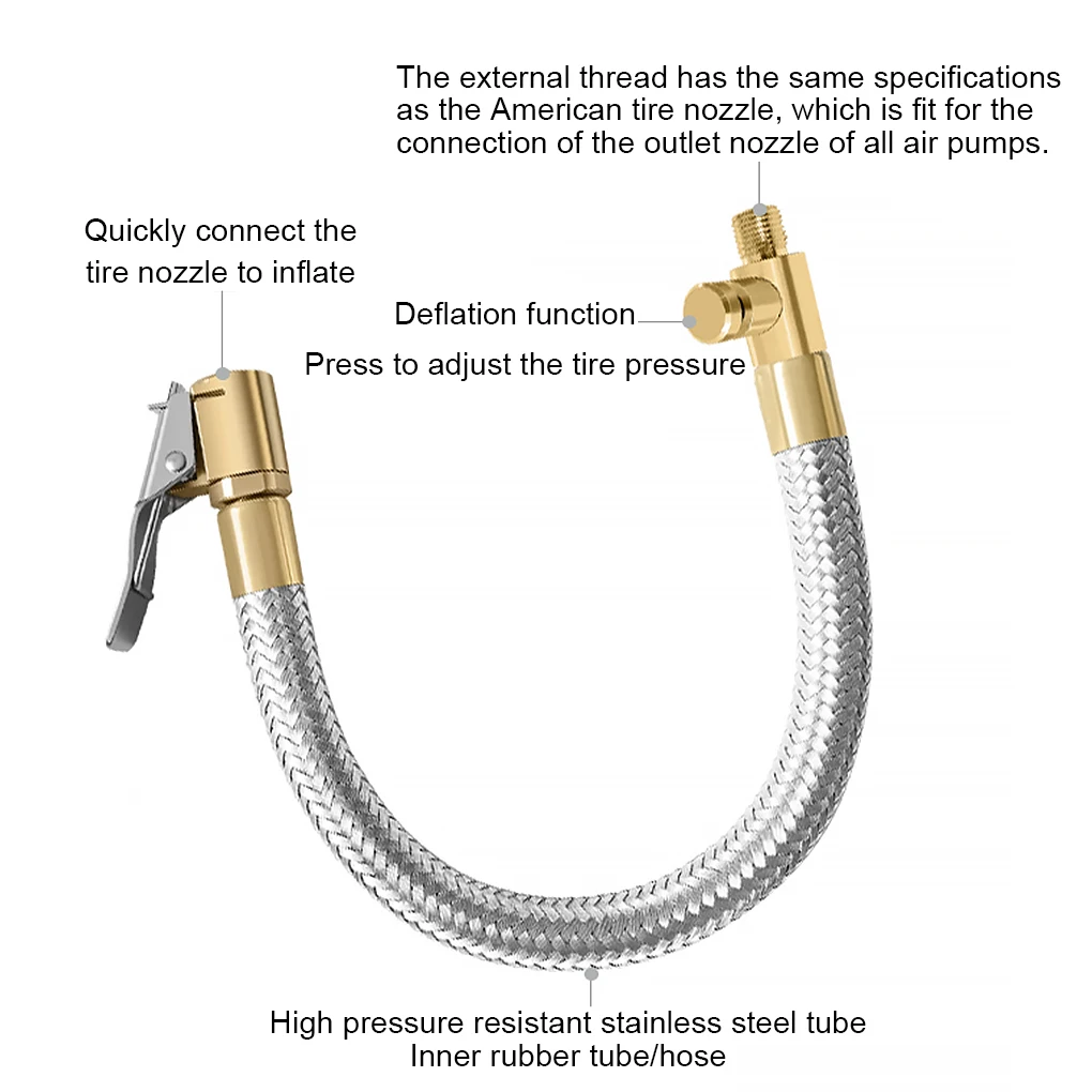 Manguera de tubo inflable para neumáticos de coche, inflador de aire, conexión de tubo de inflado rápido, Portabrocas de bloqueo de aire para