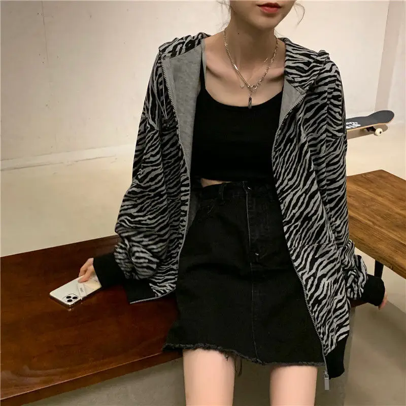 Women Basic Jackets Zebra Pattern Loose Spring Autumn Chic All-match Outwear Street Students Cozy Vintage Korean Style Ins Retro