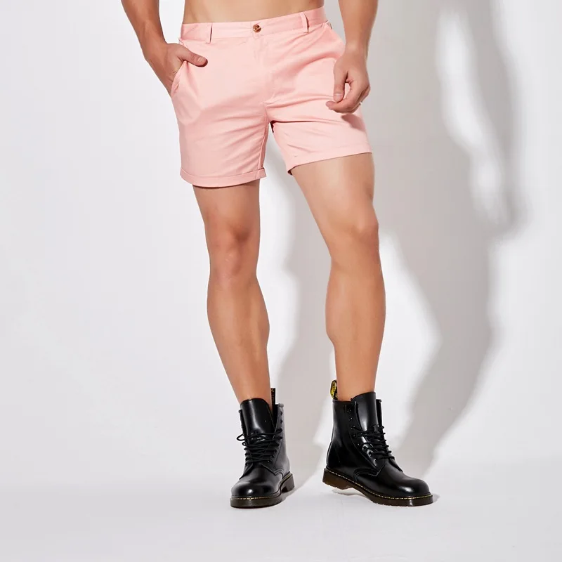 Shorts masculinos casuais de algodão, suéter de golfe respirável sólido, branco, calça reta curta, shorts sociais, verão