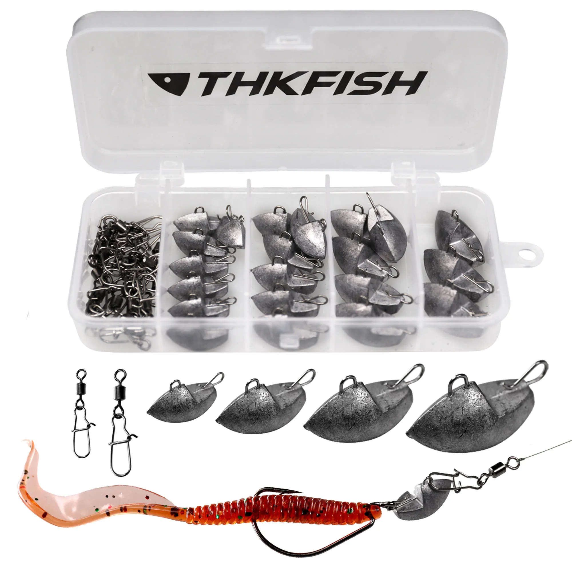 THKFISH Kit pemberat umpan pancing, 46pcs/66pcs 5g 7g 10g 14g 20g bentuk peluru Set pemberat umpan jatuh air tawar bobot