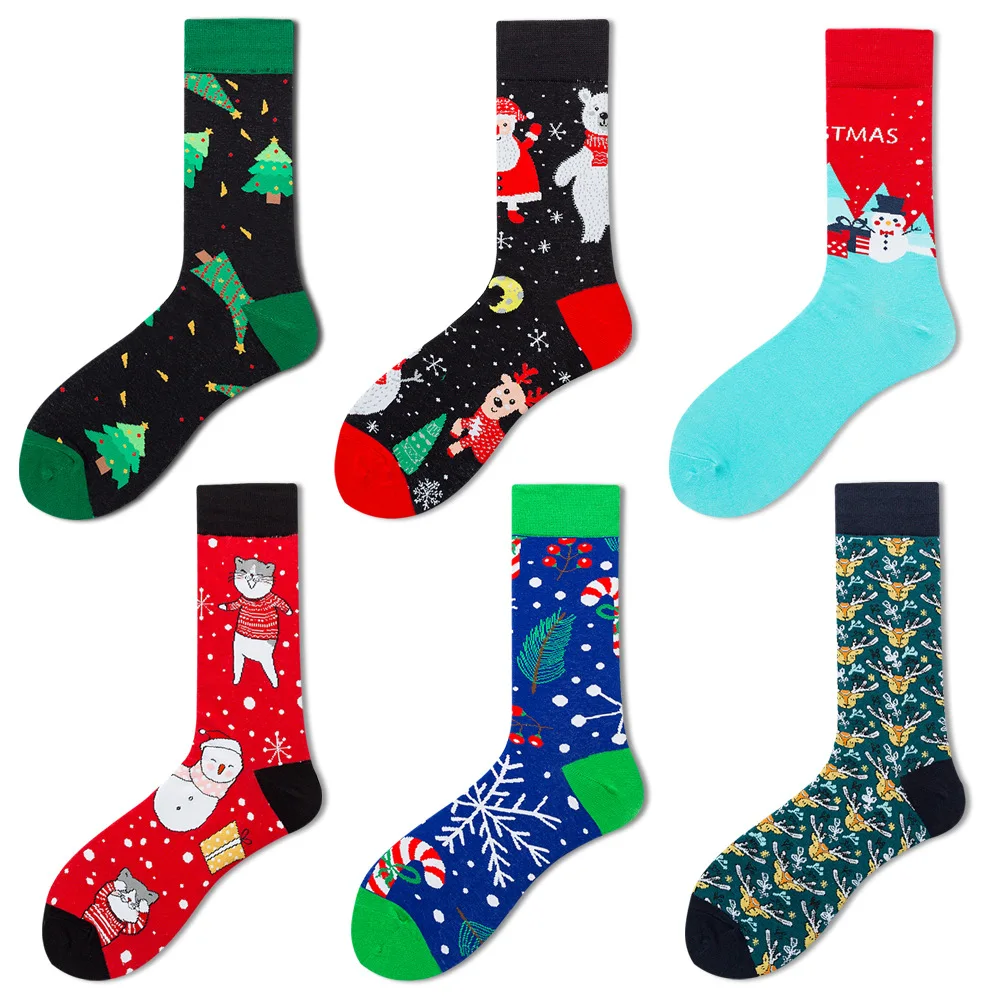 Spring and Autumn New Trend Men's Socks Santa Claus Elk Men's Tube Socks Fashion Cotton Socks