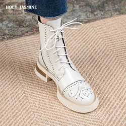 Casual Lace-Up Women Autumn Winter Ankle Boots Thick Heels Genuine Leather Working Leisure Fashion Outdoor Platform Shoes Woman