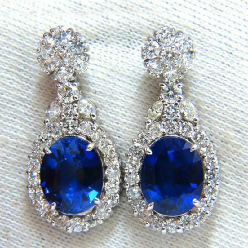 Huitan Wunderschöne blaue Zirkonia-Tropfenohrringe, silberfarben, hochwertige Damen-Accessoires, 2021, Hochzeit, Party, trendiger Schmuck