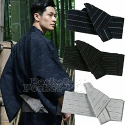 Japonês masculino kimono yukata stiff kaku obi cinto fácil kai nenhum kuchi musubi azul