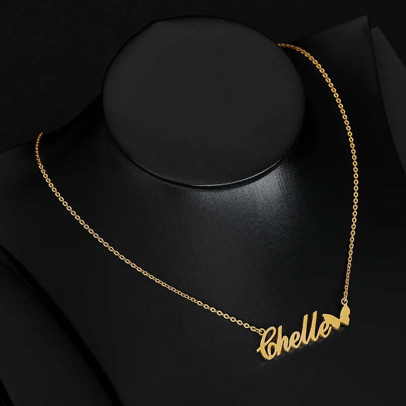 Nameplate Butterfly Choker Gold Pendent Custom Name Statement Necklace Women Ketting Collier Femme 2019  Personalized Jewelry