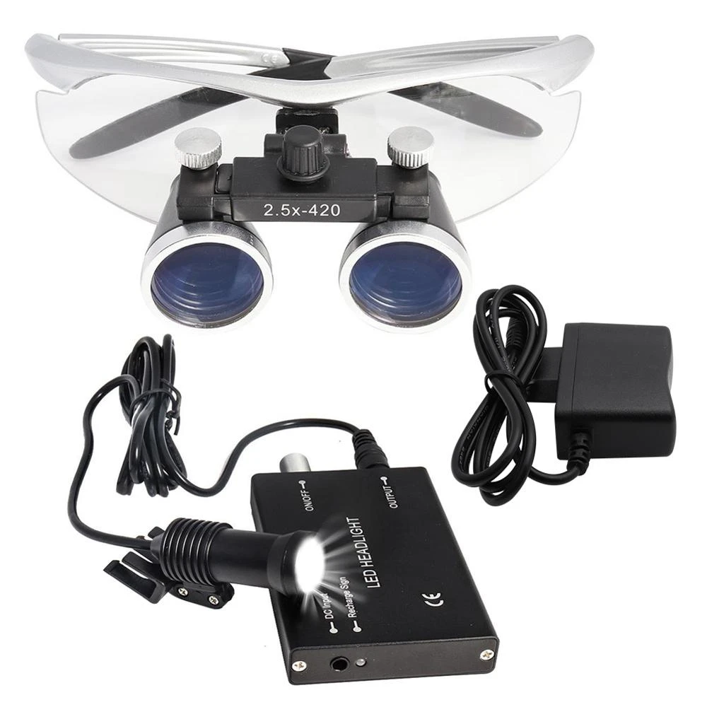 Lupas dentales Binocular con luz LED para la cabeza, gafas quirúrgicas médicas, 2.5X/3.5X, 5W