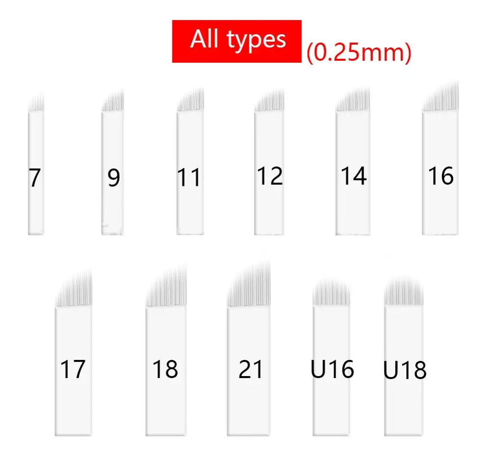 0.25mm Microblading Needles for Tattoo Pen Lamina Tebori 7 9 11 12 14 Flex Blades U Shape Permanent Makeup