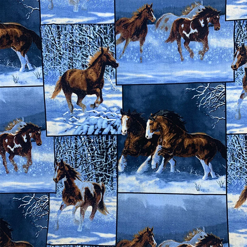 Beautiful Horse Cotton Fabric Horse Runing In Snow Forest  Printing Cloth Patchwork Sewing Material Diy Man Shirt Clothing/Dress