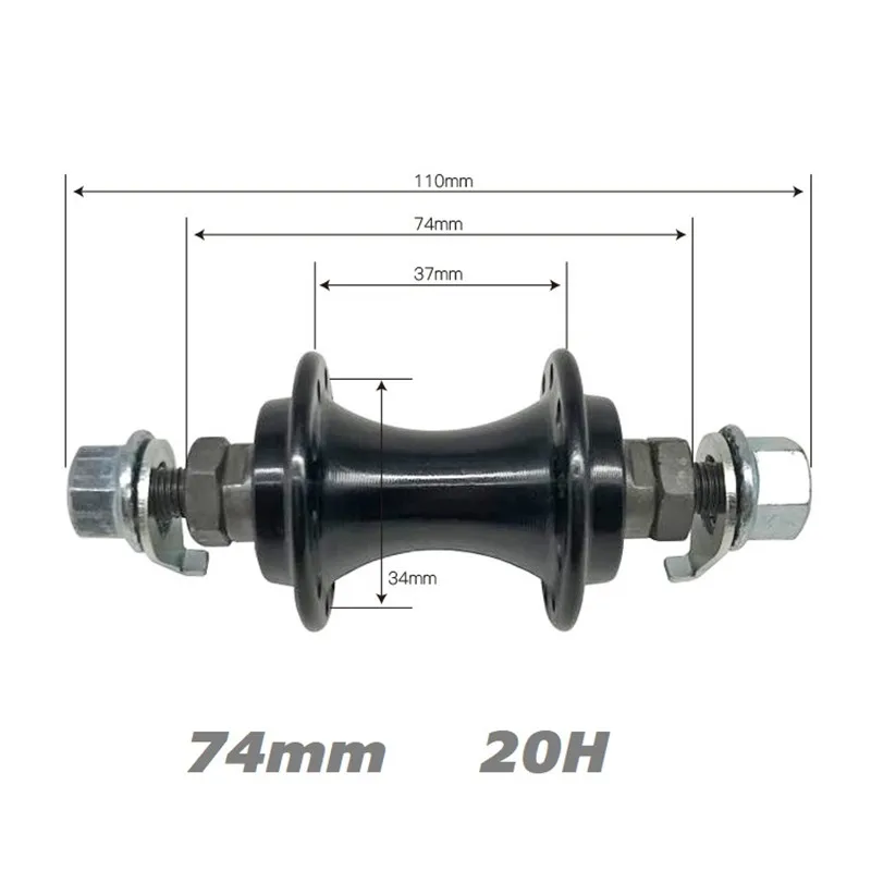 For Brompton Bike Front Hub 74mm 20Hole Nut Fixed Locking Aluminum Alloy Ball Bearing Hubs Black 20H