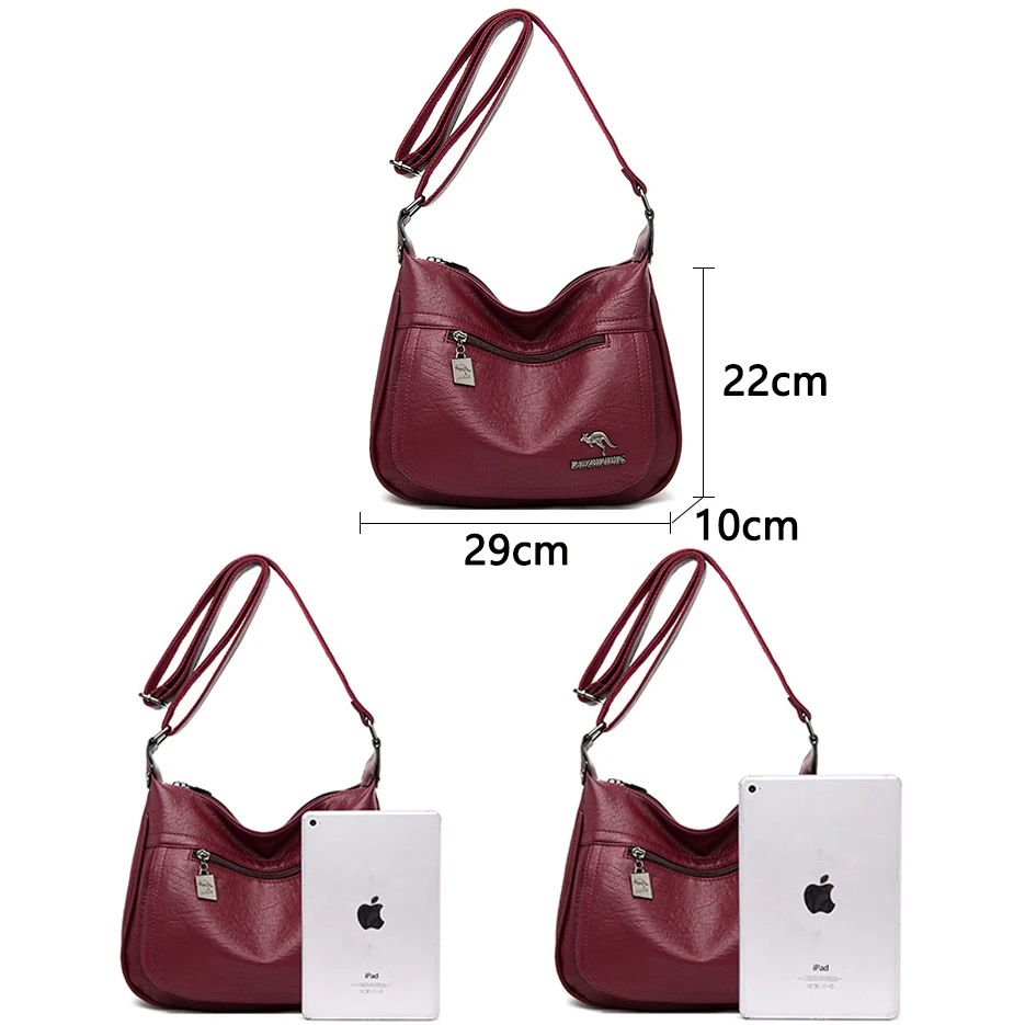 Kangaroo Female Leather Messenger Bags Feminina Bolsa Luxury Leather Handbags Women Bags Designer Ladies Shoulder Bag Sac A Main