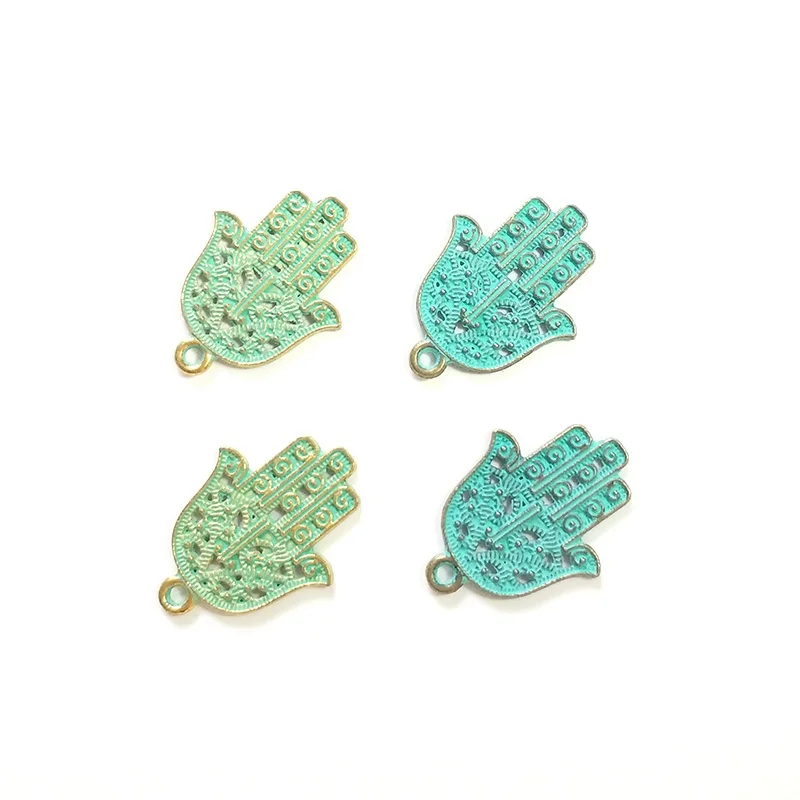 10pcs 29MM Retro Patina Plated Zinc Alloy Green Hand Charms Pendants For DIY Jewelry Accessories PJ008