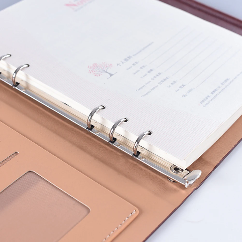 A5 Ring Binder Refillable Planner Notebook Diary Journal with Card Pen Holder Magnetic Button Stationery Card Pen Pockets