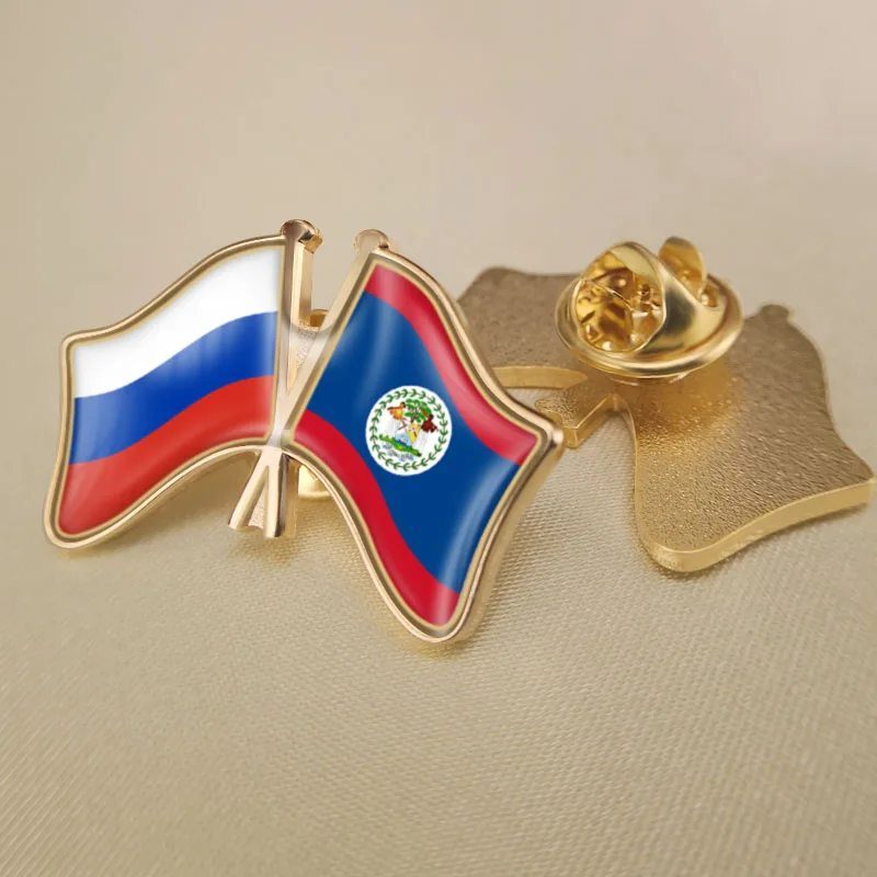 

Russian Federation and Belize Crossed Double Friendship Flags Lapel Pins Brooch Badges