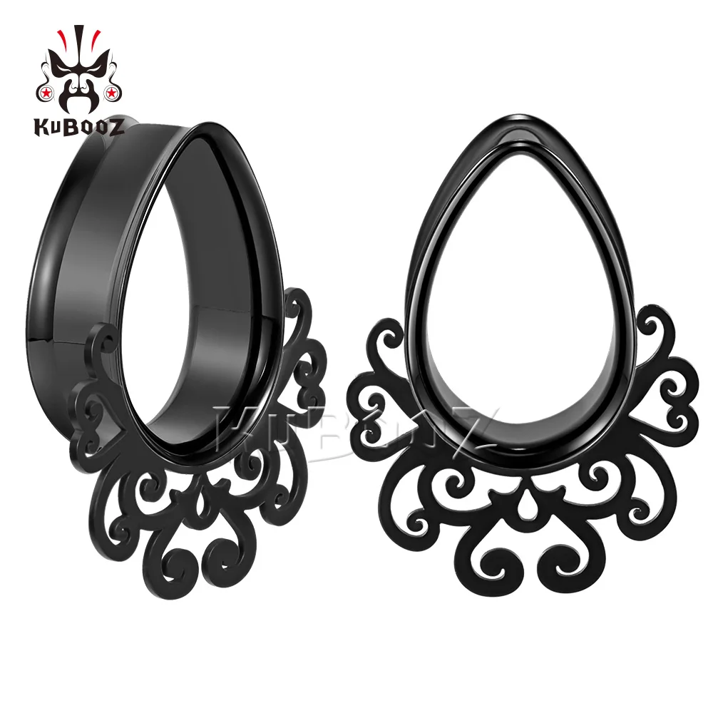 Wholesale Price Stainless Steel Black Flower Vine Ear Tunnels Gauges Expanders Body Piercing Jewelry Ear Plugs Stretchers 34PCS