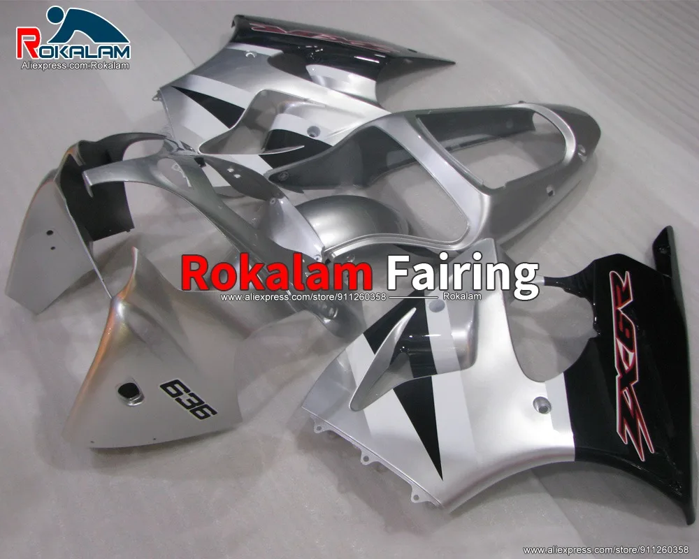 

ABS Fairing Kit For Kawasaki Ninja ZX6R 2000 2001 2002 ZX-6R ZX636 00 02 01 Silver Black Autorbike Cowling (Injection Molding)