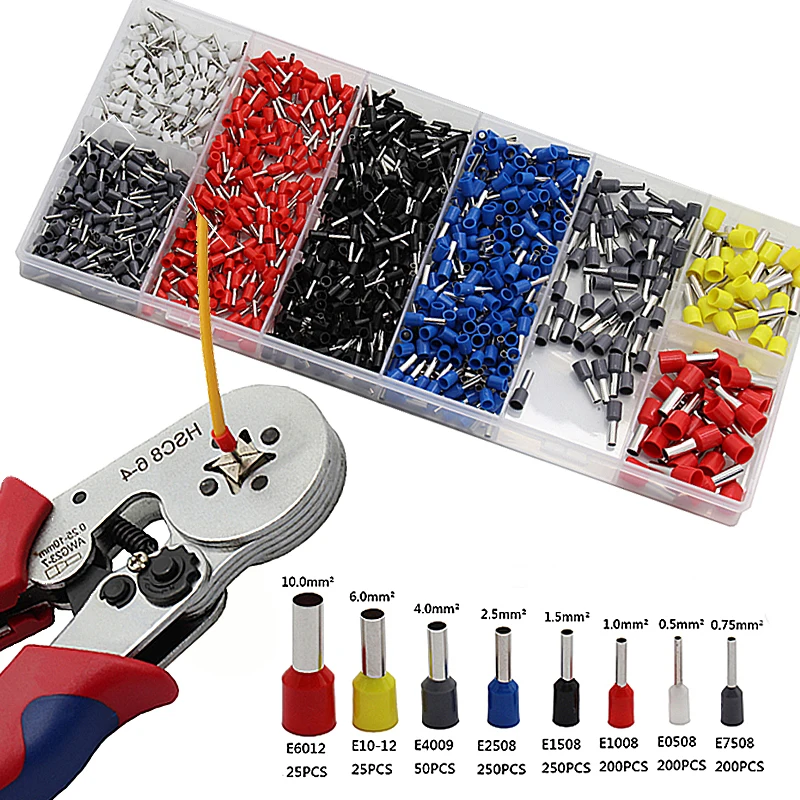 Pinze pinze a crimpare per utensili manuali 1200 pezzi Mini terminali tubolari pinze per crimpatura elettriche pinze Multitool autoregolanti