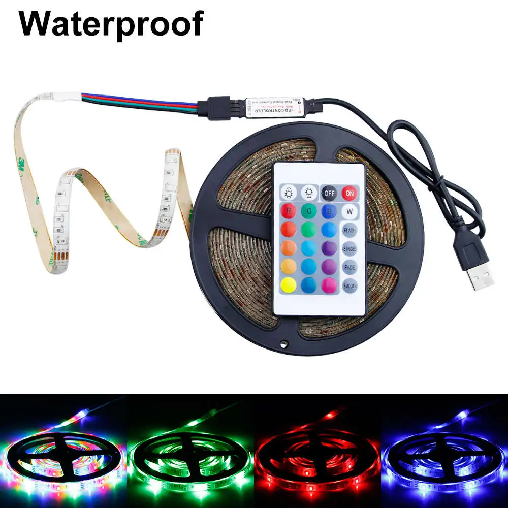 

Светодиодная Водонепроницаемая RGB лента, гибкая LED полоска для комнатной подсветки телевизора, 5 в постоянного тока, 1 м, 2 м, 3 м, 4 м, 5 м