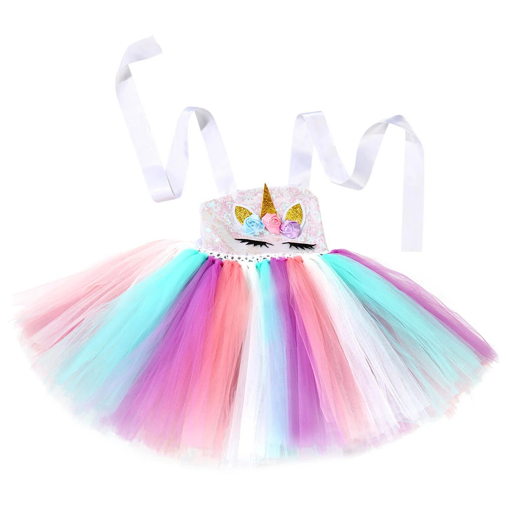 Pastel Sequins Girls Unicorn Dress with Wings Headband Outfit Toddler Baby Girl Unicorns Costumes for Halloween Birthday Dresses