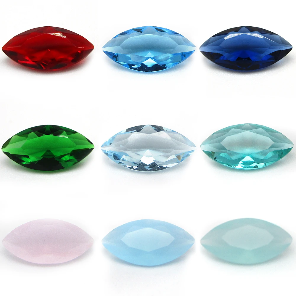 Free Shipping 50pcs/lot 2*4~8*16mm Various Color Loose Glass Stone Marquise Cut Red Green Glass Synthetic GemStone For Jewelry