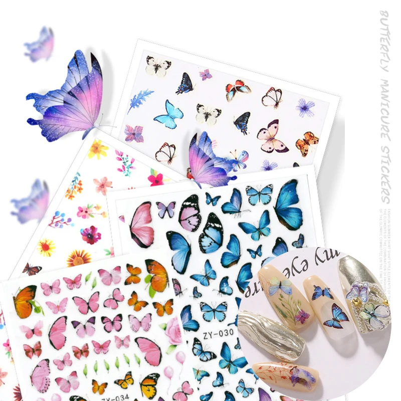 

Luxury 3D Simulation Butterfly Color 10PCS Nail Art Sticker Floral Nail Slider Nail Decoration Decal