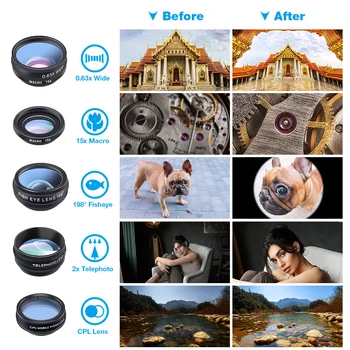 APEXEL 10 in 1 Phone Camera Lens Kit Fisheye Wide Angle Macro Lens Telescope Lens CPL Filt