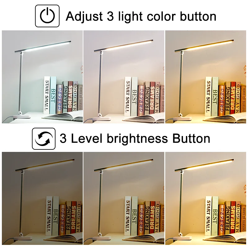 LAOPAO Long Arm Table Lamp Led Flexible Timing Touch Dimming Desk Lamp Clip Book light For Reading Bedroom 3 Color Modes Light