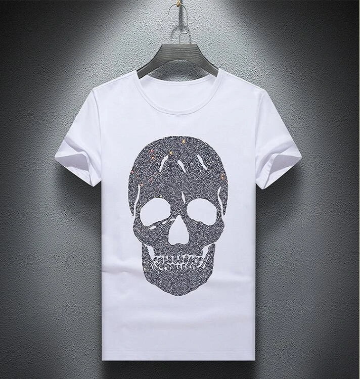 Hot drill Men\'s T-shirt Top Fashion Short Sleeve Tops Men Skull Tshirt Loose Casual Tee Hip Hop man and women