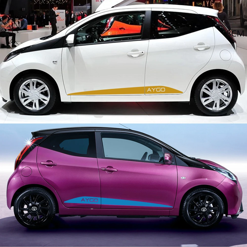 2Pcs Long Side Stripes Car Stickers Vinyl Film Auto Decoration Decals For Toyota AYGO DIY Sports Styling Car Tuning Accessories