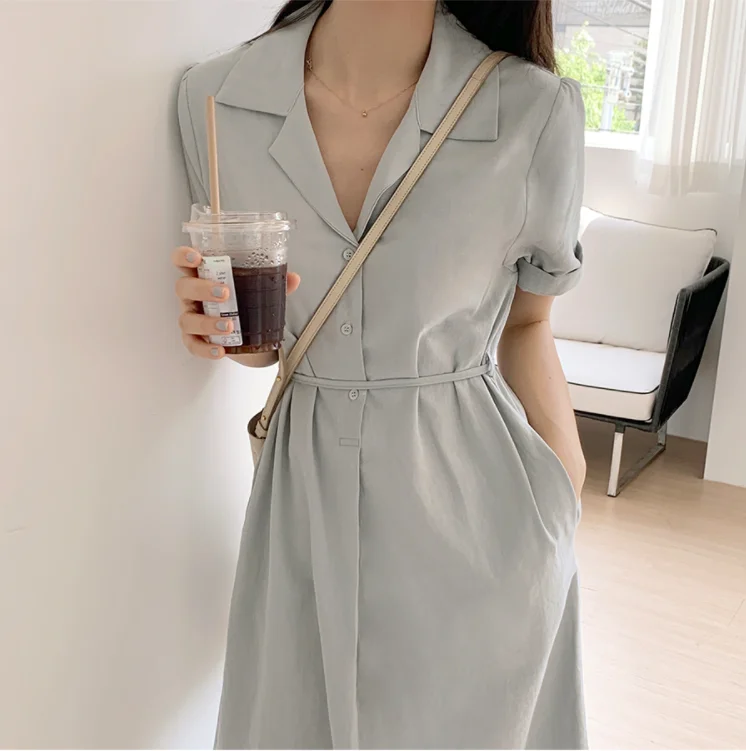 

2021 New Summer Shirt Dress Evening Female Vintage Dress Party Oversize Short Sleeve Beach Women Dresses Robe Vestido Prom