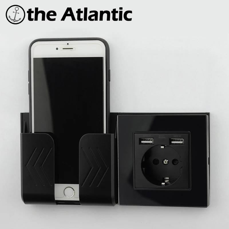 

Atlectric DE / EU / FR Power Socket With 2100mA Dual USB Charger Port 16A Wall Socket Phone Stand For Mobile Glass Frame