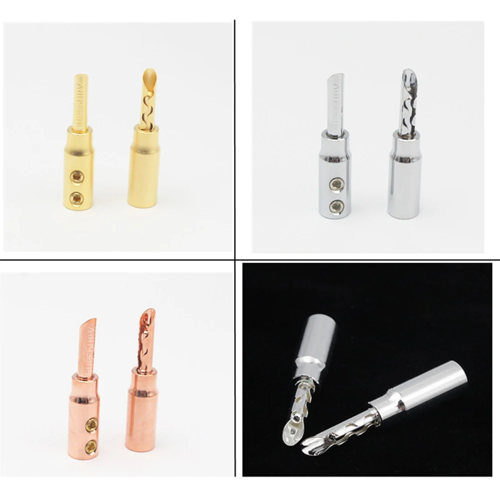 4Pcs HiFi Audio Adapter Pure Red Copper Banana Connector Terminal Plug 5MM for DIY Speaker Cable